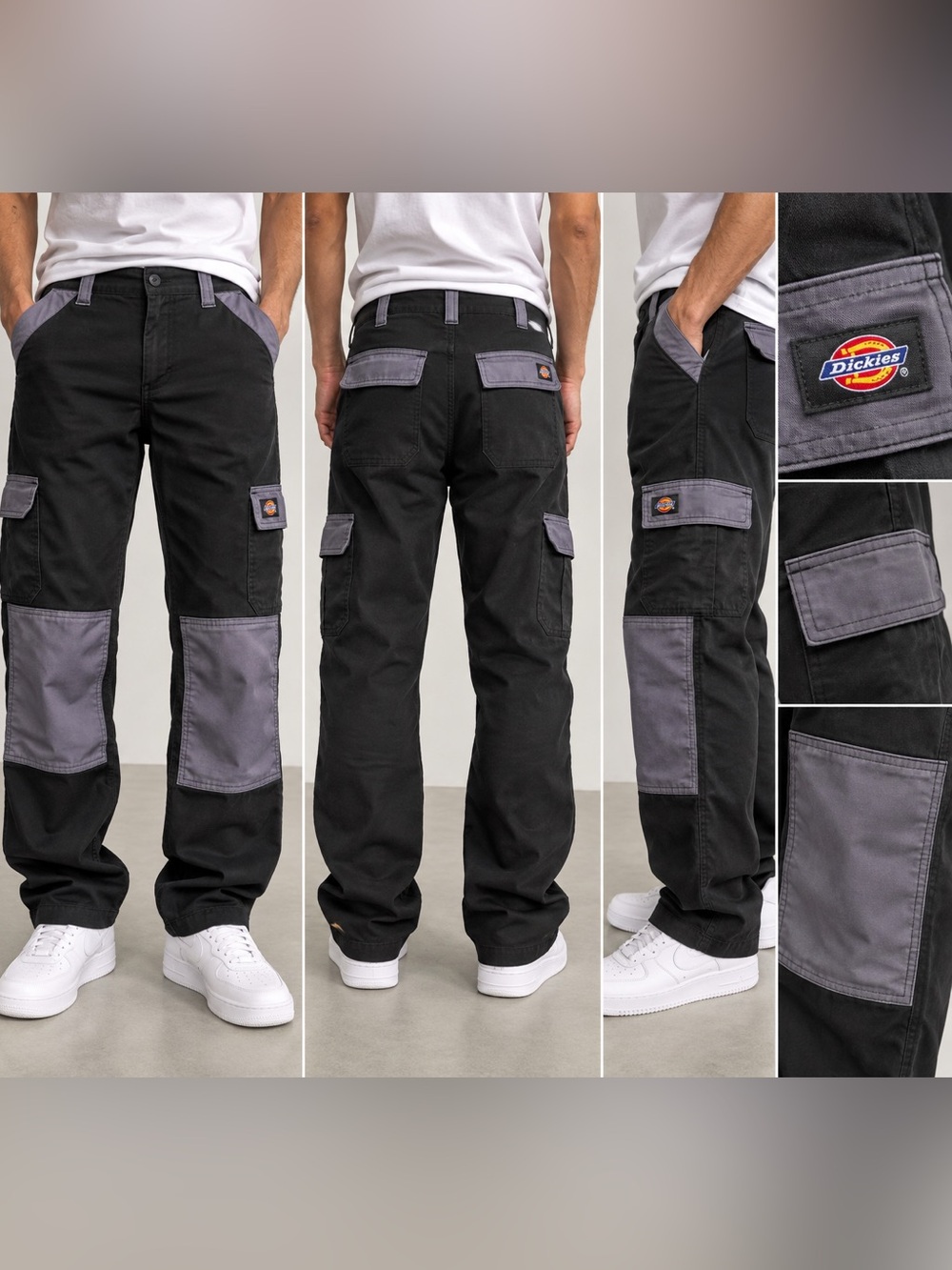 Dickies Men’s Black Gray Colorblock Cargo Work Pants 28R